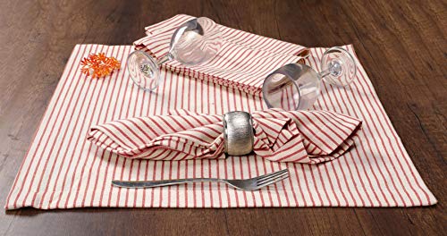 Native Fab Set of 12 Farmhouse Stripe Cloth Dinner Napkins Cotton 18x18 Absorbent Soft Restaurant Hotel Quality, Everyday Use Easy Care Washable Wedding Dinner Napkins Red Beige