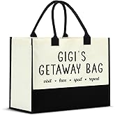 Nvhai Gigi Gifts for Grandma, Gifts for Gigi Grandma Nana Christmas Birthday Mothers Day, Funny Gigi's Getaway Bag Canvas Tote Bag for Women Shopping Grocery Bag
