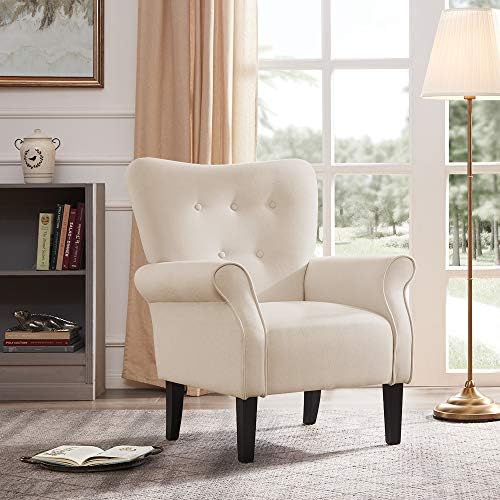 Belleze Wingback Modern Accent Chair Armrest Fabric Linen Wbackrest Beige