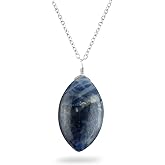 CRYSTALINES Natural Gemstones Dainty Pendant, Polished Marquise Stones Necklace, Handmade Boho Hypoallergenic Jewelry for Women, Chakra Healing Crystals, Adjustable Chain-16+2inch