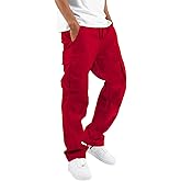 HUNGSON Mens Cargo Pants Drawstring Casual Hiking Pants Joggers Athletic Trousers Cotton Loose Straight Sweatpants for Men