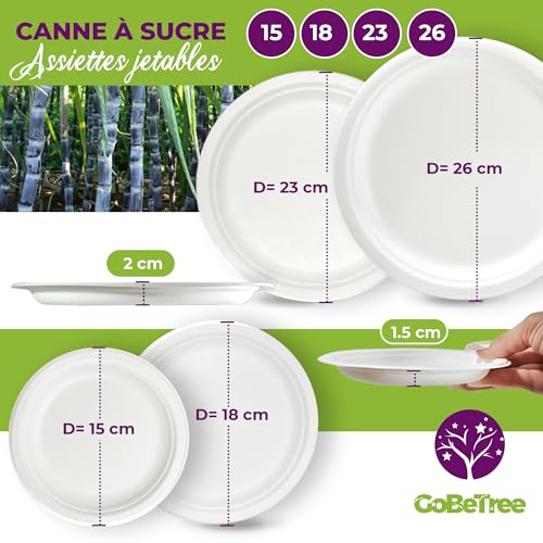 GoBeTree 100 x White Sugarcane Bagasse Round Disposable Plates 15cm Heavy Duty Disposable Paper Plates for Camping, Picnics, Parties, BBQs, Birthdays