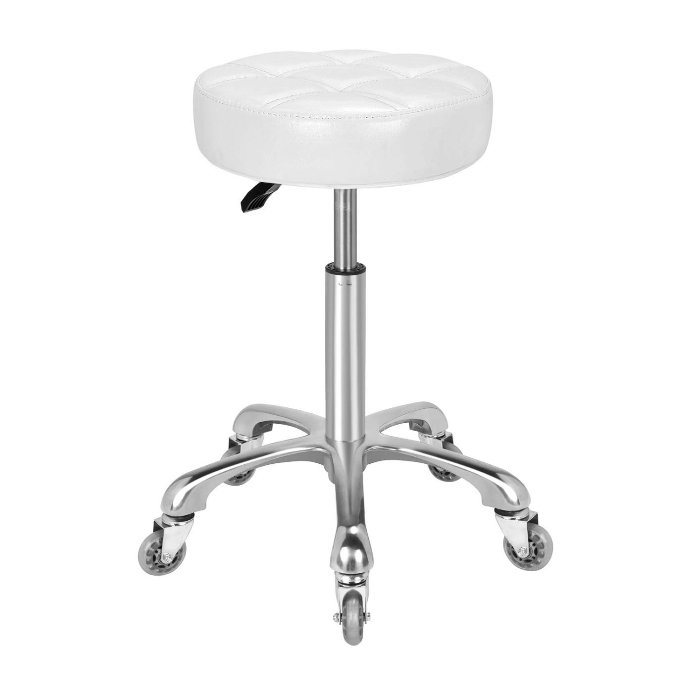 KARRIE Swivel Stool Chair Adjustable Height,Heavy Duty Hydraulic Rolling Metal Stool for Kitchen,Salon,Bar,Office,Massage (White)
