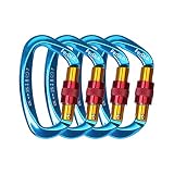4 - Pack 25KN Rock Climbing Carabiner, D-Shaped Hot-Forged Magnalium Locking Climbing Hook Holds 5511lbs with Screwgate Clip Climber Hiking Karabiner Outdoor Sport Tools CE Certified (Blue, 4 Pack)