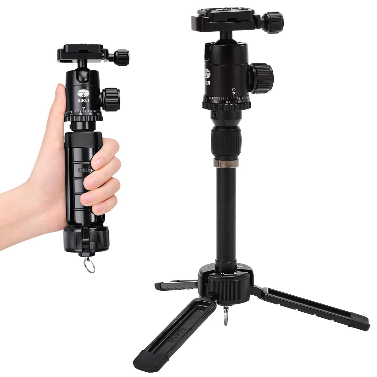 SIRUI AM-35K Mini Tripod for Camera, Aluminum Tabletop Tripod with Ball Head and Central Column, Mini Travel Tripod for Camera, Load Capacity Up to 4kg (Black)