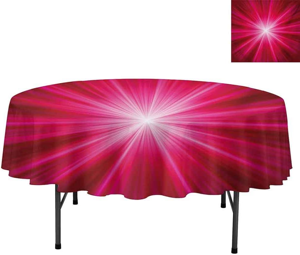 Aishare Store Spill Proof Washable Polyester Table Cloth, Abstract Image Lively Burst Rays Sunbeams Inspired Futur, Table Cover for Holiday Dinner, Round 54", Red Hot Pink and White