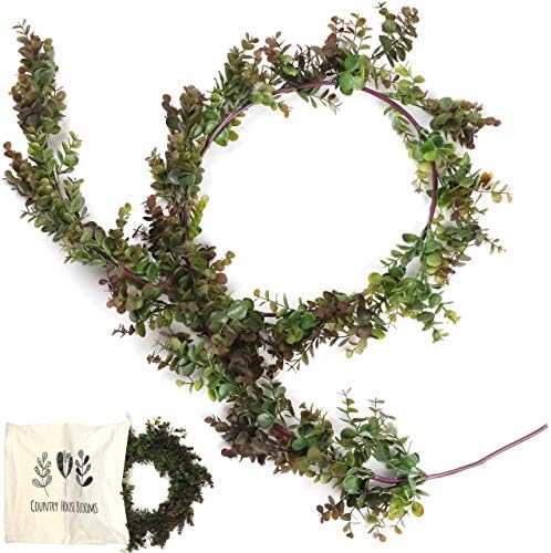 Dark Green Eucalyptus Garland - Fall Greenery Garland - 6' Plastic Indoor / Outdoor Rustic Garland for Wedding Table Decorations, Sideboards, Entry Tables and Mantles
