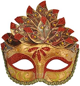 Pure Seasons Colombina Leaf Venetian Mask (Red)-Standard
