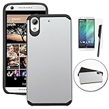 HTC Desire 626 / 626S Case, HTC Desire 626 Case, HTC Desire 626G Case, Luxca (Tm) HTC Desire 626 (sprint, metroPCS) Hybrid Heavy Duty Rugged Impact Advanced Armor Soft Silicone Cover Hard Snap On Astronoot Case + Clear LCD Screen Protector + Luxca (Tm) Stylus Pen (Silver / Black Astronoot)