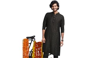 KISAH Men's Cotton/Silk Blend Lappet Kurta – Regular Fit with Mandarin Collar|Traditional Ethnic Festive Wear