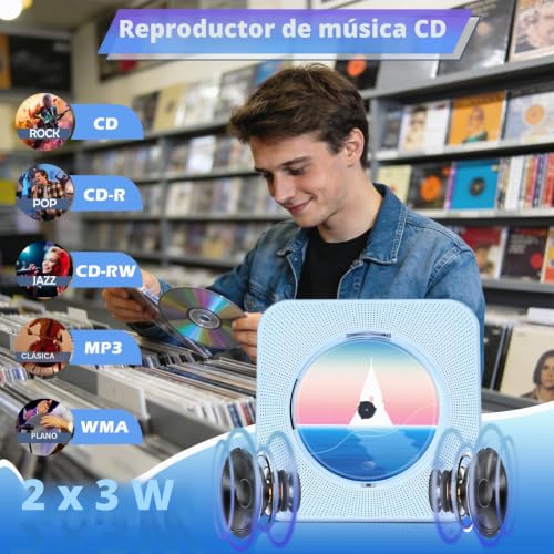 Portable CD Player for Children, Bluetooth CD Player and Home HiFi Speakers, Home CD Player Compatible with USB/FM Radio/Headphone Jack/Off Timer (Non-Rechargeable)