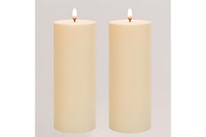 ANGELLOONG Waterproof Flickering Flameless Candles for Outdoor, Battery Operated Candles with Timer, Set of 2 Large Electric LED Candles for Wedding Party Home Decor, 3x8