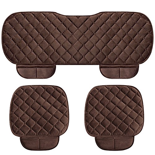 WINGOFFLY 3 Pack Thicken Front and Rear Car Seat Cushion Nonslip Car Interior Seat Cover Pad Mat Fit for Auto Vehicle, Coffee