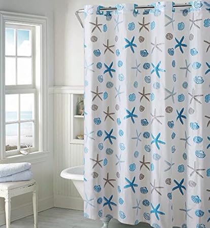 Amazon Com Hookless Peva Shower Curtain Seashell Blue Gray