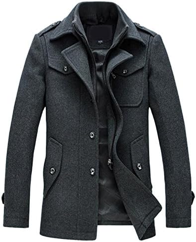 Also Easy Slim Fit Jackets Fashion Outerwear Warm Man Casual Jacket Overcoat Pea Coat Plus Size M-XXXL Gray XL