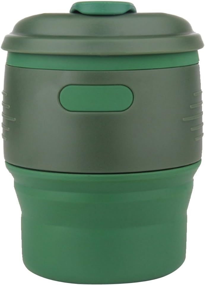 MissofSweet Collapsible Silicone Coffee Mug Cup, 350ml(12.3Oz) Portable Folding Leak Proof Locked Lid Foldable Tea Cups/Travel Mugs For Office, Camping, Hiking, Traveling, Backpacking, School, Outdoor (Green)