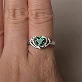 925 Sterling Silver Fashion Natural Emerald Ring Heart-Shaped Cut Cubic Zirconia Rings CZ Eternity Heart Engagement Wedding Band Ring for Women (US Code 8)