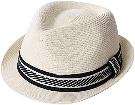 SiggiHat Fedora Straw Fashion Sunhat Packable Summer Panama Beach Hat Men Women 56-61CM