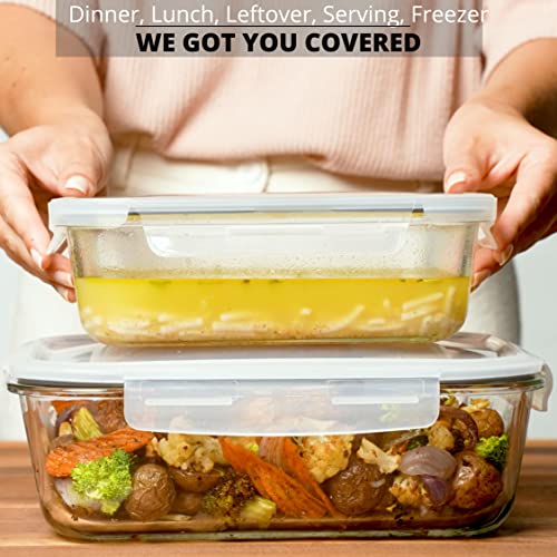 Large Glass Food Storage Containers 4 Pc (2700ML/ 91 Oz & 1520ML/ 51 Oz) Airtight Glass Storage