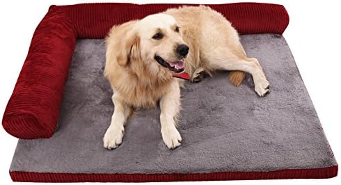 AcornPets® B-1213 Extra Large Deluxe Rose Red Memory Foam Dog Sofa Bed Fleece 110 x 95 CM For Large Dogs, Premium Corduroy and Smooth Velveteen Fabric, Detachable and Washable