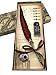 Thyggzjbs Calligraphy Pen Set,Writting Quill Feather Pen,100% Hand Craft, Real Feather and Stainless Steel Nib(Black+Red)