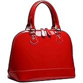 Patent Leather Dome Satchel Purse Zip-around Handbag Multi-Pocket Shoulder Bag Shiny Large Top-handle Shell Bag