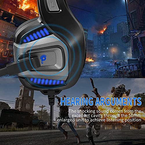 PunnkFunnk Gaming Headphone with Microphones, Xbox One Headset with 7.1 Surround Sound, LED Light PS4 Headset with Mic, Noise Cancelling Gaming Headset PC Over-Ear Headphones (S01)