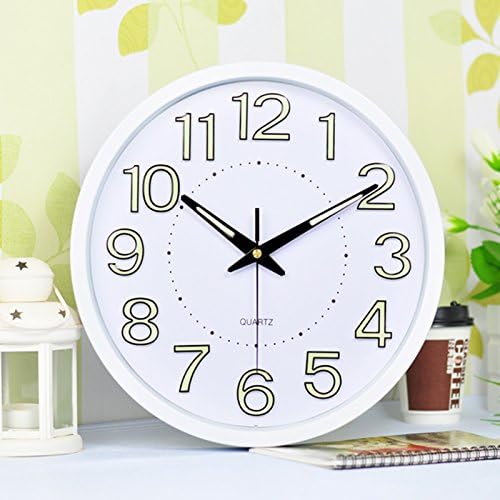 12 inch Silent Night Light Home Decoration Wall Clock Big Mirror Wall Clock Modern design (White)