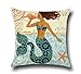 LEIOH Mediterranean Style Mermaid Beach Decor Cotton Linen Decorative Throw Pillow Case Cushion Cover Sets of 4 18X18 Inches