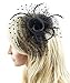 Betty Ladies Black Polka Dot Fascinator Hat with Hair Clip and Feathers and Beads Tea Party Derby Wedding Accessory for Adults Women Teens (Black)