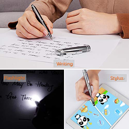RISEMART 3-in-1 Functional Stylus, LED Flashlight, Ballpoint Pen, Stylus Pen for Touchscreen Devices, Multi-Function Capacitive Pen with White LED Flashlight, 1.0mm Black Ink