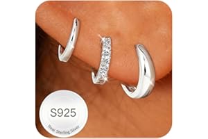 DORANA Christmas Earrings Gifts 3 Pairs 925 Sterling Silver Earrings for Women Non Tarnish Small Hypoallergenic Huggie Hoops Cartilage Stack Earring Sets for Multiple Piercing Xmas Stocking Stuffers