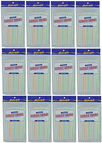 Cartwright Disposable Flexible Skinny Drinking Straws - 7.625 x 2.45 - Striped Assorted Colors 100ct (12-Pack)