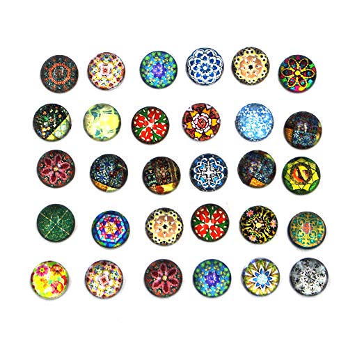 KisSealed 200 Pieces 12mm Mixed Color Flower Pattern Mosaic Printed Glass Half Round/Dome Cabochons forJewelry Making - Thumbnail 5