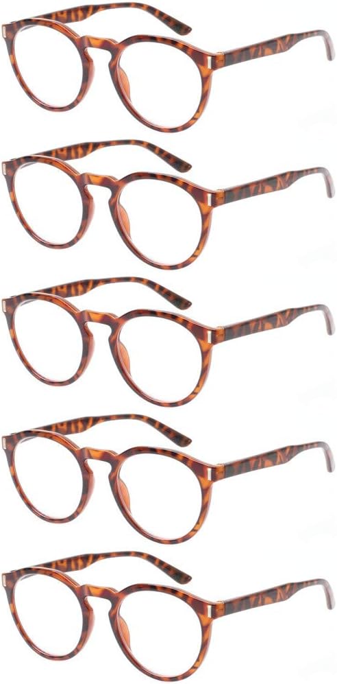 Reading Glasses 5 Pack Fashion Large Round Readers Quality Spring Hinge Glasses for Reading