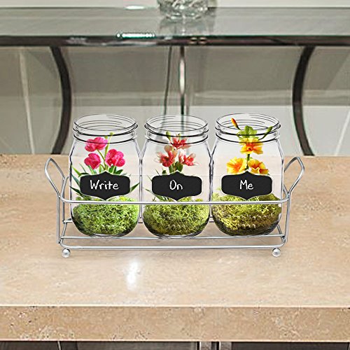 3-pc Mason Jar Flatware Caddies - 17 Oz. Vintage Clear Glass Utensil Organizer with Black Chalk Label on Metal Caddy with Handles - Lightweight Space-Saver Home and Party Drinkware Set - Thumbnail 5