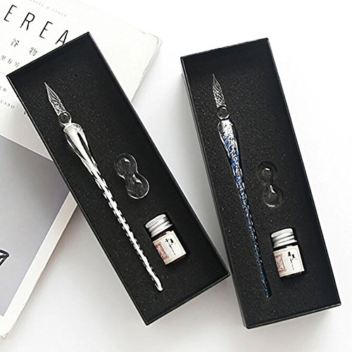 Smartcoco Crystal Glass Dip Pen Set Handmade Glass Business Present Elegant Signature Pen Ink Drawing Pen Creative Writing Tool Kit (1Dip Pen + 15ml Ink + 1 Pen Holder)