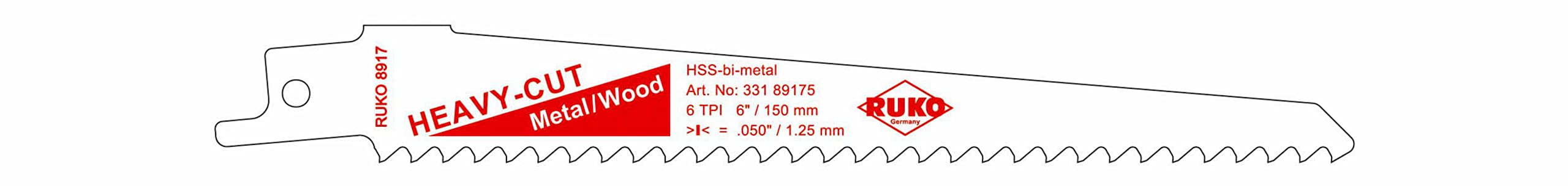 Ruko HSS Bi-Metal Reciprocating Blade, White Finish, 152.0 mm Length, 18.0 mm Height, 4.2 mm Tooth Spacing, Pack of 5, R33189175