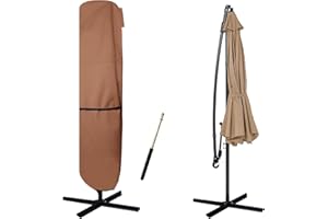 MEANCHEN Patio Umbrella Cover - Fit 7ft-11ft Market/15ft Double-Sided Umbrella - 420D Oxford, Waterproof,Coffee