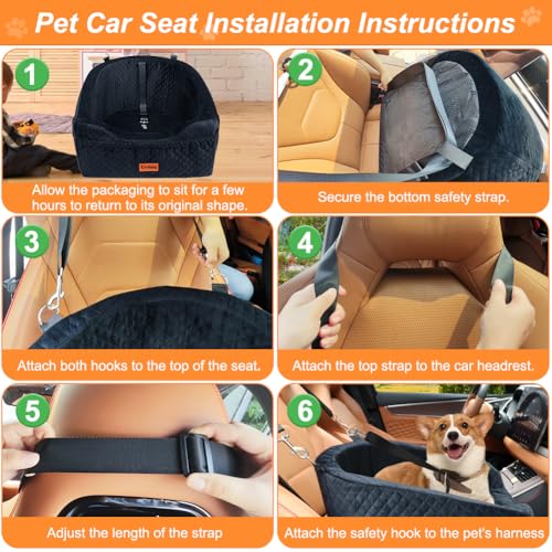 Vivifying Dog Car Seat, Memory Foam Dog Booster Seat for Small Up to 10KG, Detachable and Washable, Height Elevated with Storage Pockets (Black)
