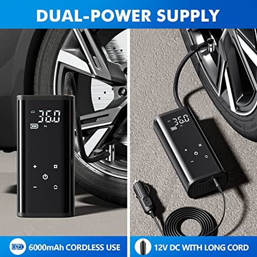 Cordless Tire Inflator Air Compressor 150 PSI, 6000mAh Battery, USB-C Rechargeable - For Car, Bike, Balls