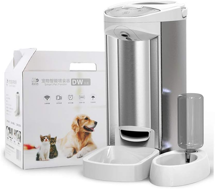 GBY Intelligent Automatic pet Feeder + Water Dispenser, pet Intelligent Feeder with high-Definition Camera, Automatic Timing Feeder Feeding Machine, Voice Input Function, Dog cat Universal, 3.3L