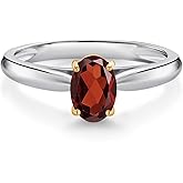 Gem Stone King 10K White and Yellow Gold Red Garnet Solitaire Engagement Ring For Women (0.87 Cttw, Oval 7X5MM, Gemstone January Birthstone)