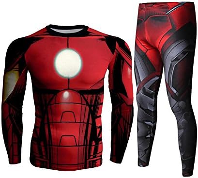 Men's Compression Pants Superman Ironman Workout Fitness Shirts(M,IronRedSet)