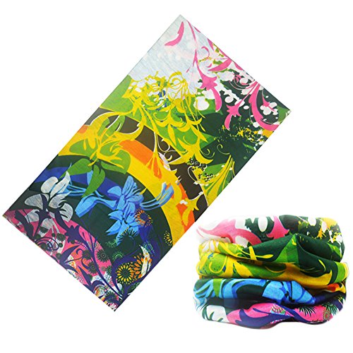 LEFV&Trade; 16-in-1 Headband Floral and Butterfly Design Versatile Magic Scarf Bandana Tube Headwear Seamless Neck Gaiter Balaclava Face Mask for Outdoor Sports Activity Magnificent Flower