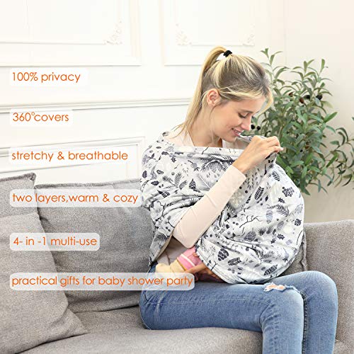 Winter Fleece Lined Baby Car Seat Covers Thermal Double Layer Carseat Canopy Multi-use Stretchy Breastfeeding Nursing Covers for Boys and Girls (Winter Fleece Grey)