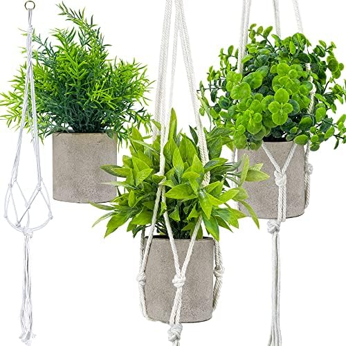 3 Pack Fake Hanging Plants Artificial Plants with 3 Macrame Plant