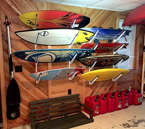 StoreYourBoard Wakeboard Wall Storage Rack, Metal Adjustable 4 Wakeboard and Wakesurf Mount