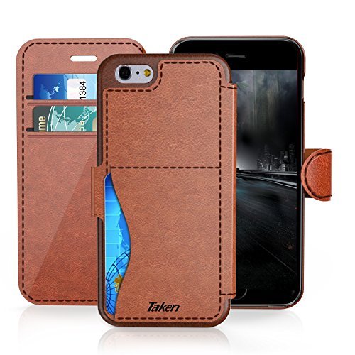 iPhone 6 Wallet Case, TAKEN PU Vintage Flip Cover with Magnet Belt Clip, Leather Shell with Credit Cards Slot, Card Holder, Durable Shockproof Cases for Apple i Phone 6s 4.7 Inch (2017), Dark Brown