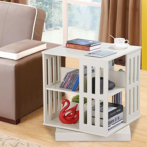 Round Side Table With Storage White Bookcase - Walfront Multi-function